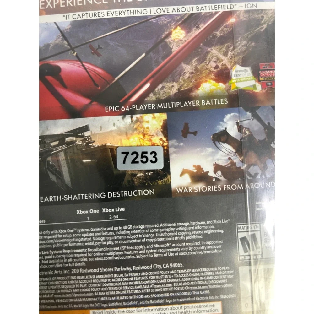 WWI FPS Battlefield 1 Xbox One Green Physical Disc Action‎ Shooter Game